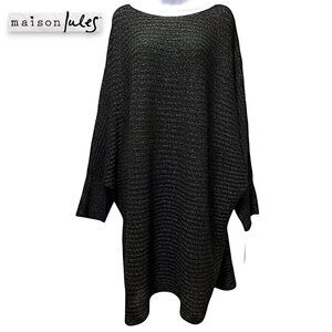 NWT Madison Jules Sweater Dolman Sleeve Oversized Black Metallic Silver | Sz 2X